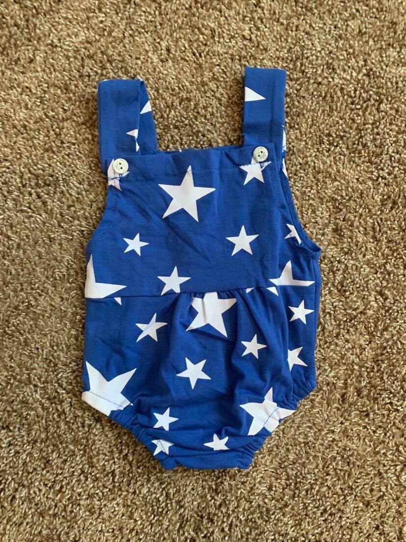 Blue Romper White Stars - 3/6Mo