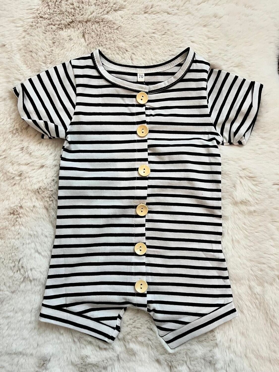 Blk White Stripe Romper - 0/6mo