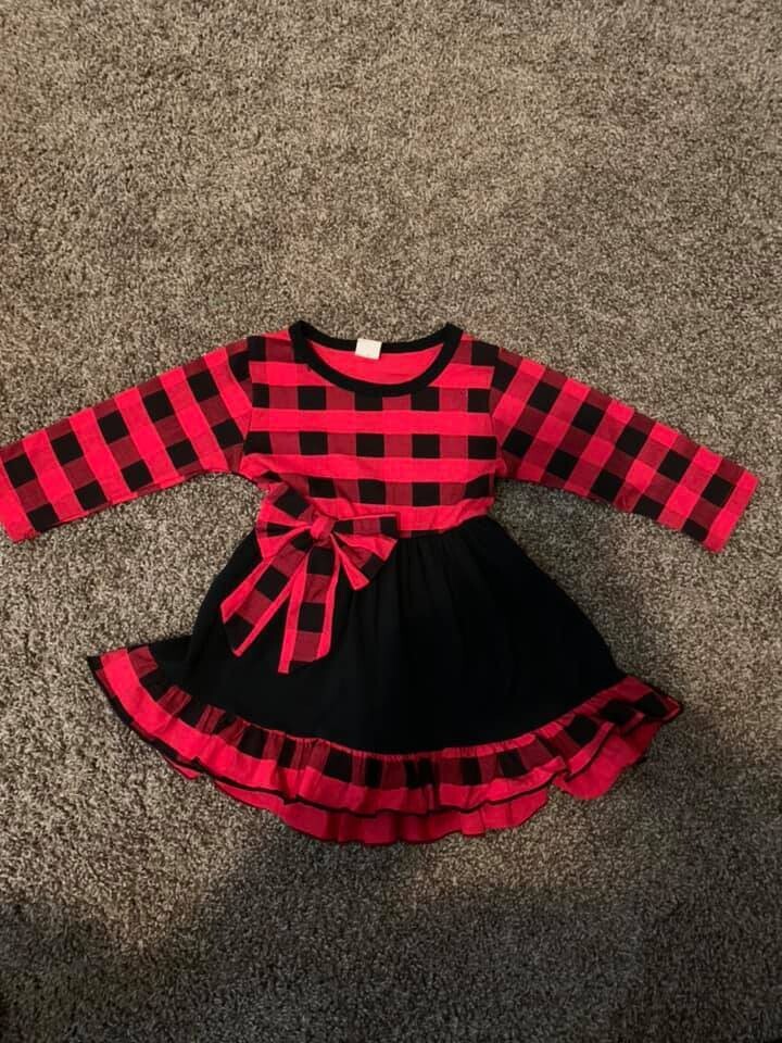 Buffalo Plaid Bow Dress - 12mo