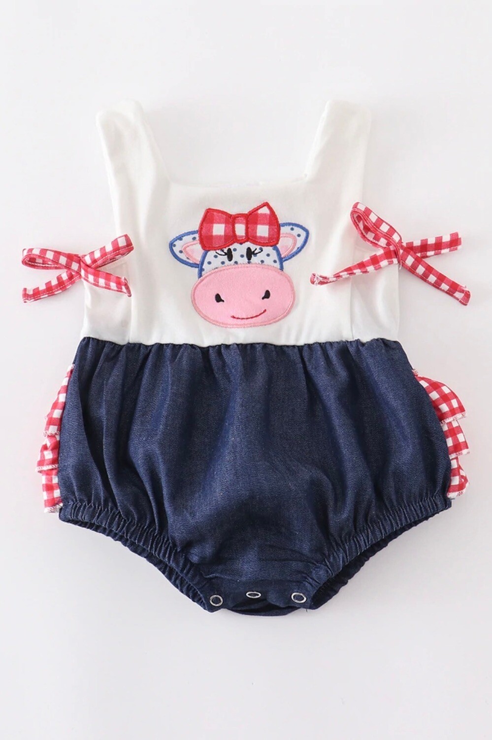 Cow Gingham Bubble - 3mo