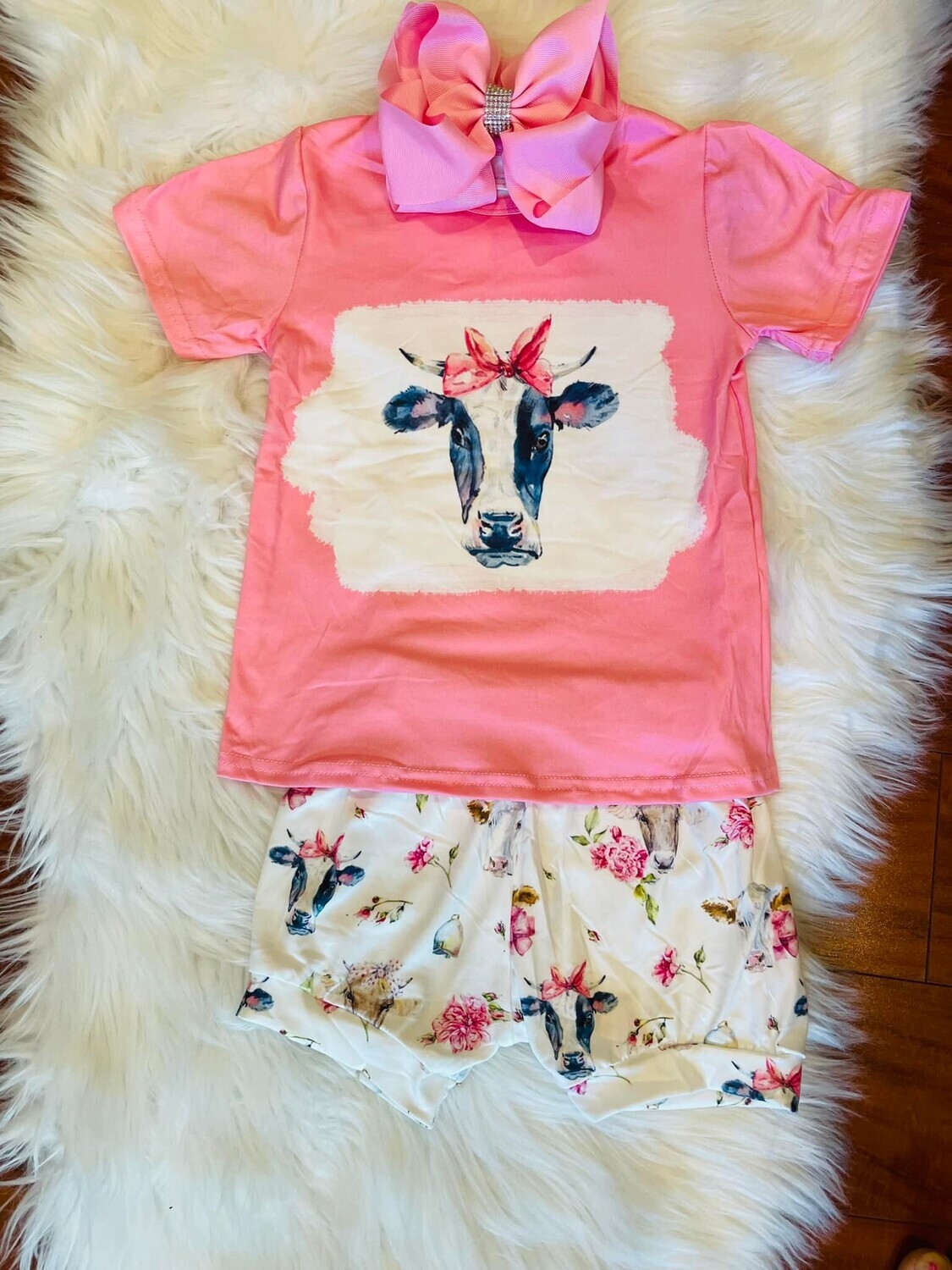 Cow Pink Bow Set - 12/18mo