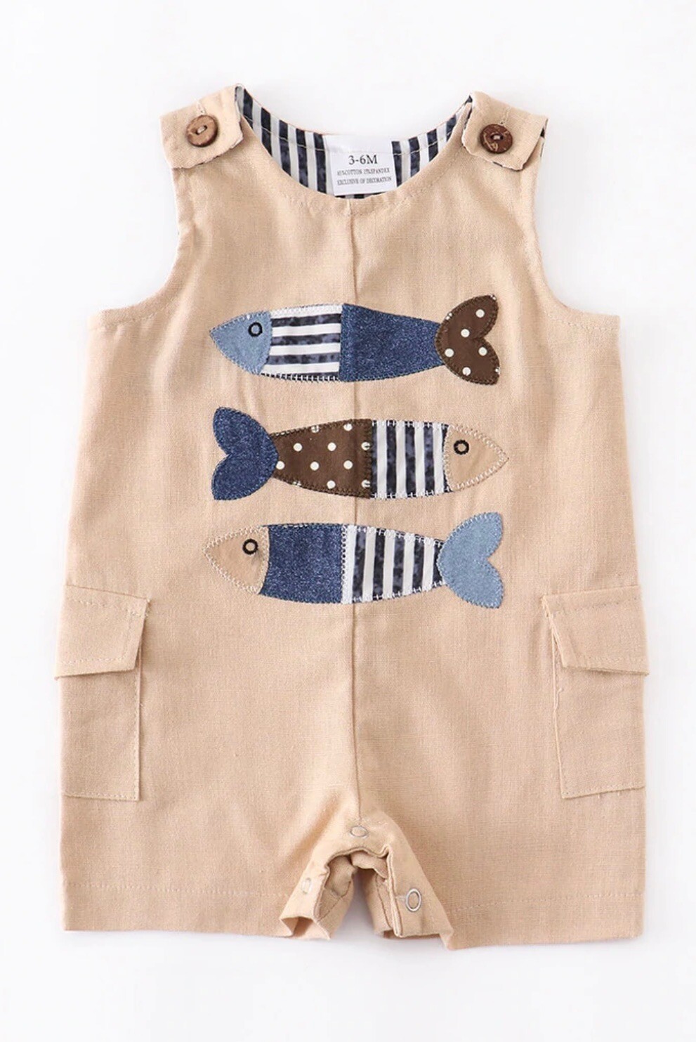 Kakhi Fish Romper - 6/12mo