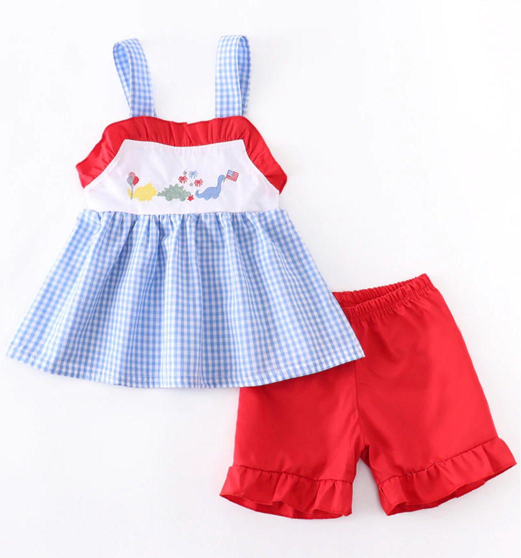 Patriotic Dino Shorts Set - 4t