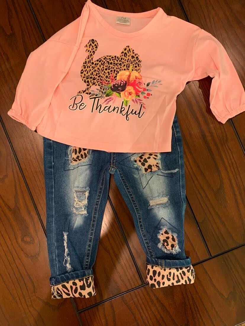 Pink Thankful Denim Set - 6/7