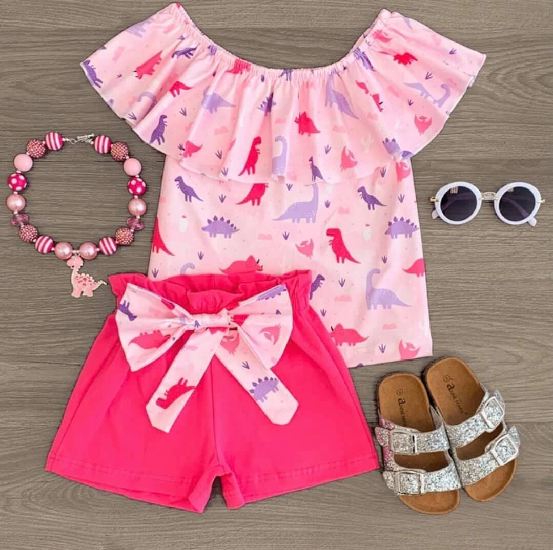 Pink Dino Shorts Set - 6/7