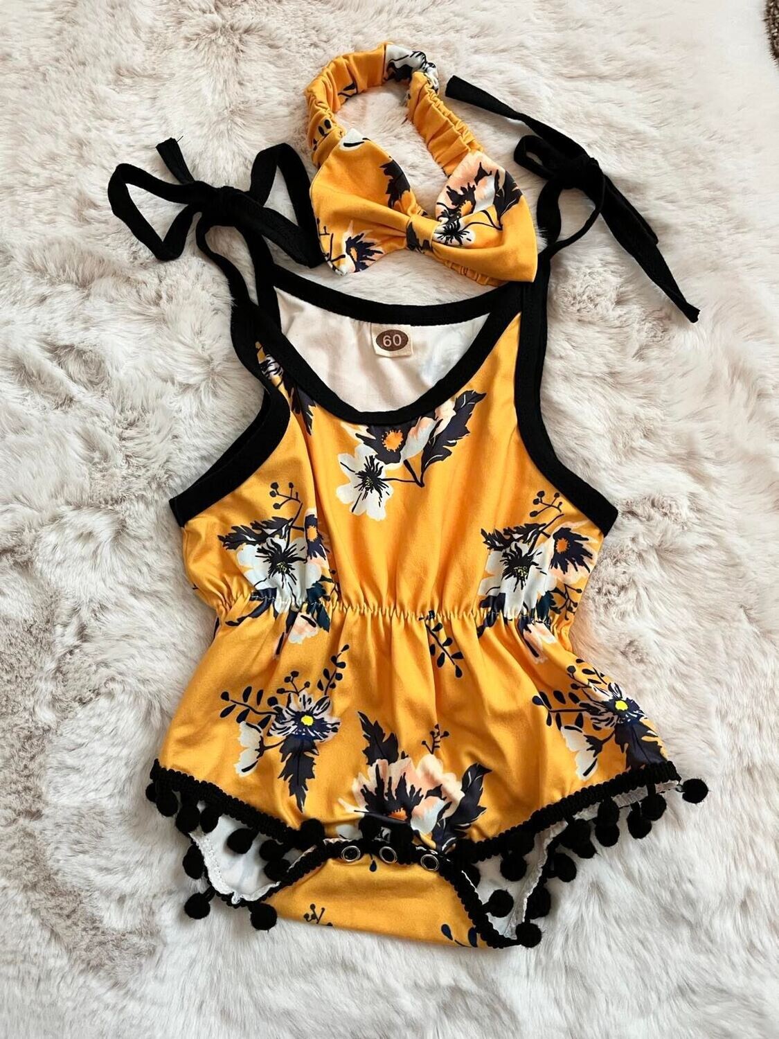 Yellow floral Romper - 0/3mo
