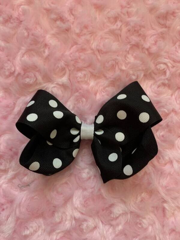 Bow173 - Blk w/white Polka - Blk white polka 4&quot;