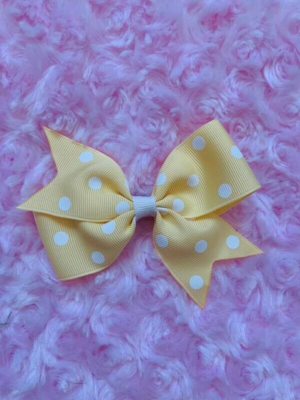 Bow170 - Pale Yellow Polka - Yellow White Polka Dot 5&quot;