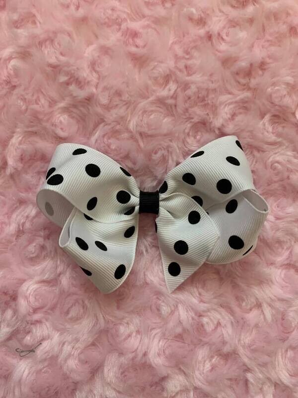 Bow174 - White w/blk Polka - White blk polka 4&quot;