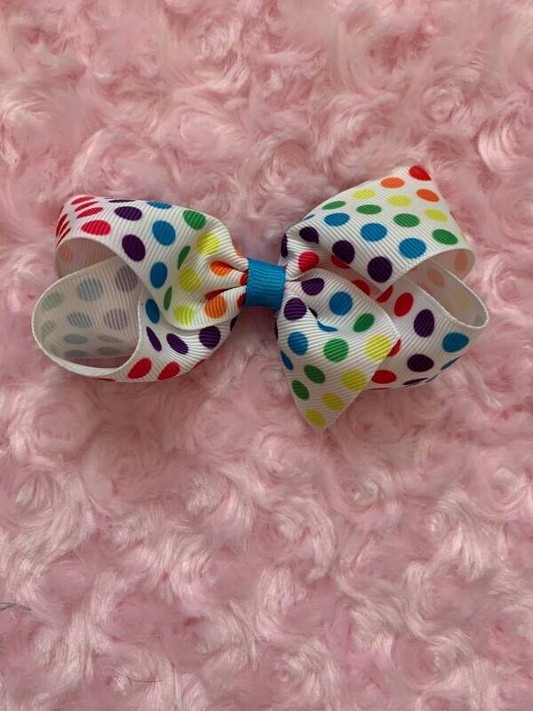 Bow175 - Rainbow Polka - White Rainbow Polka 4&quot;