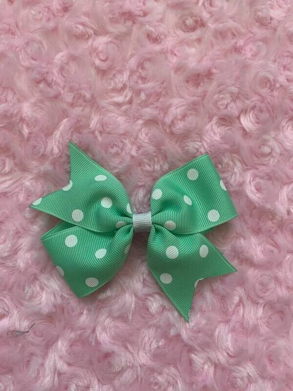 Bow172 - Mint Polka - Mint White polka