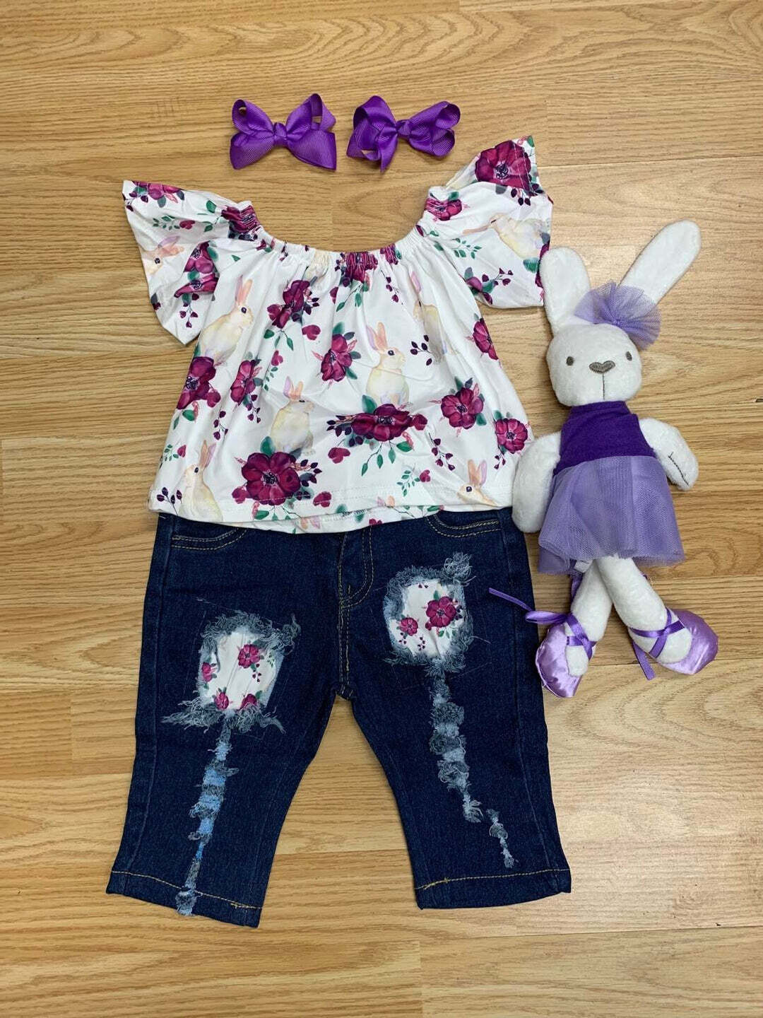 Floral Bunny Capri Set - 2T