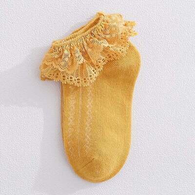 Lace Low Cut Princess Socks - Mustard - 3/4YR