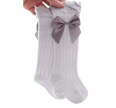 Bowknot Knee Socks - Gray - 0/6mo