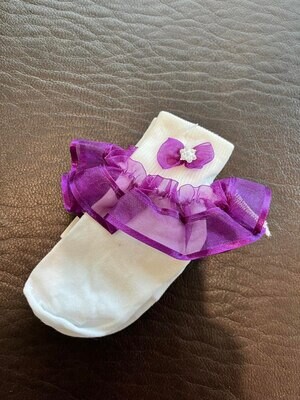 Tulle Ruffle Ankle Sock - Purple - 3/4yrs