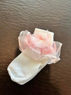 Tulle Ruffle Ankle Sock - Pink - 1/2yrs