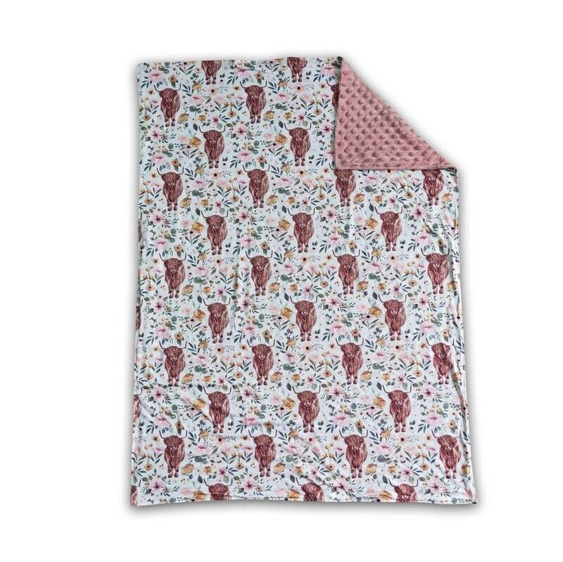 Highland Cow Floral - Minky Blankey