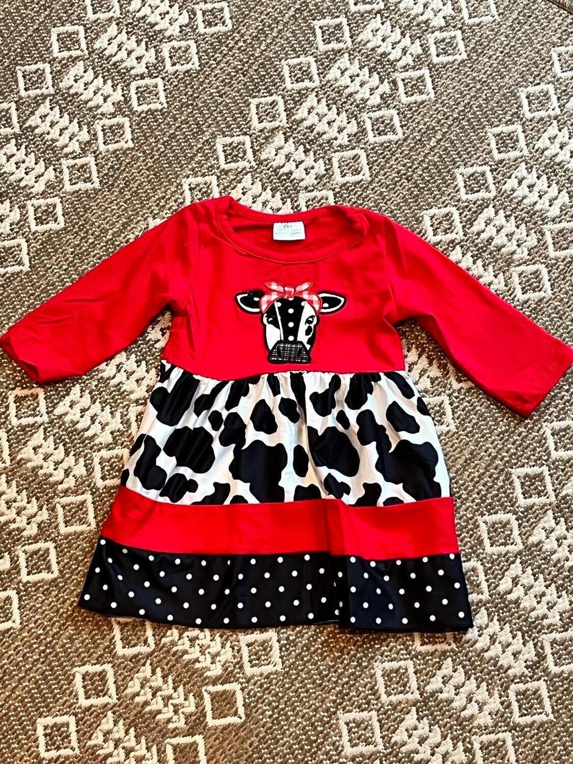 Red Cow Applique Dress - 6/12mo