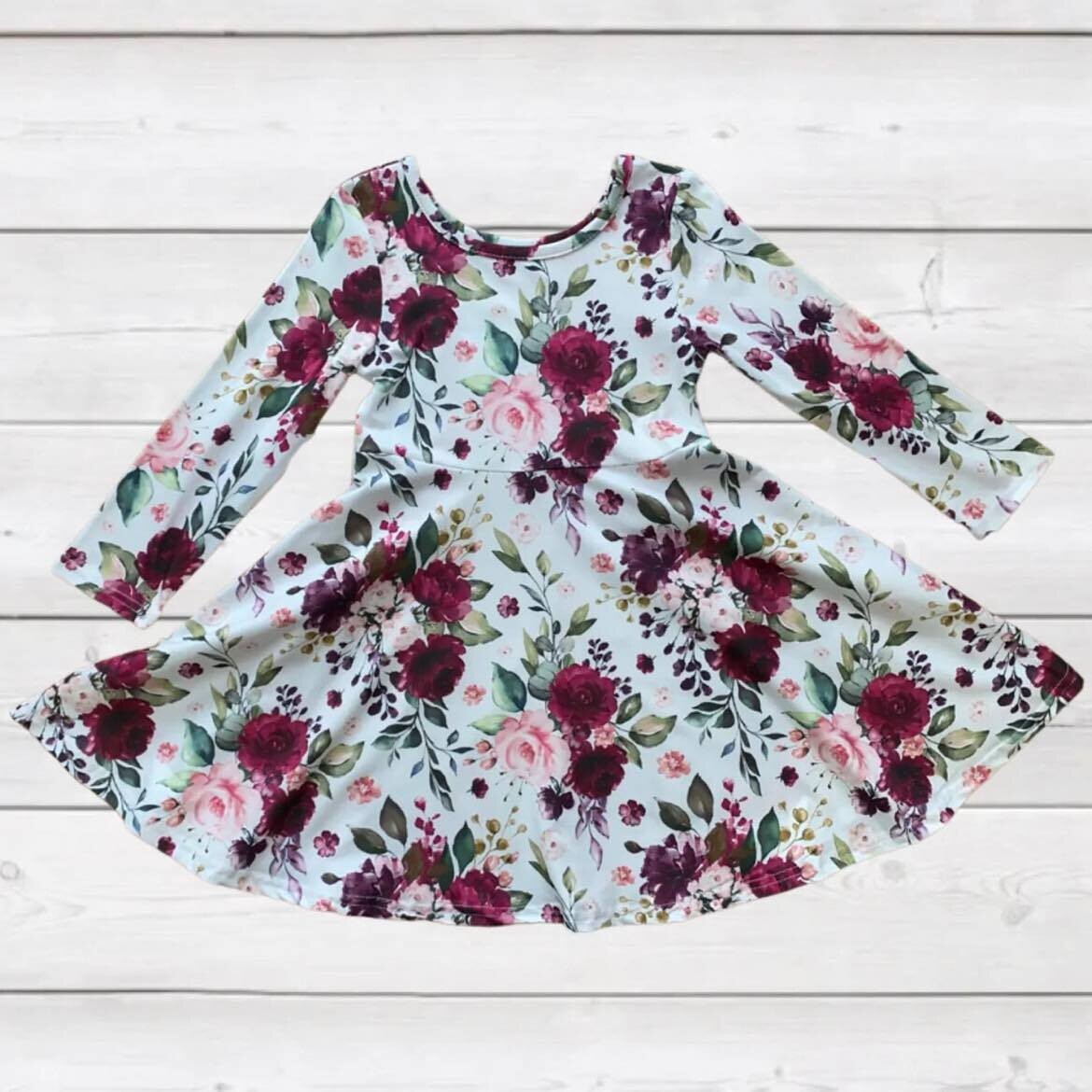 Burgundy Rose Twirly Dress - 12/18mo