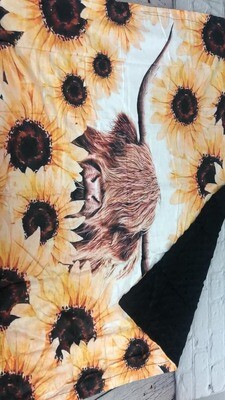 Sunflower Highland Cow Blanket