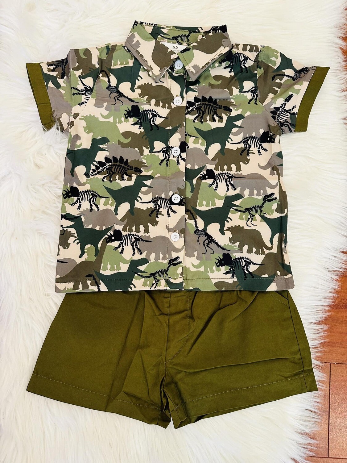 Green Dino Shorts Set - 3t