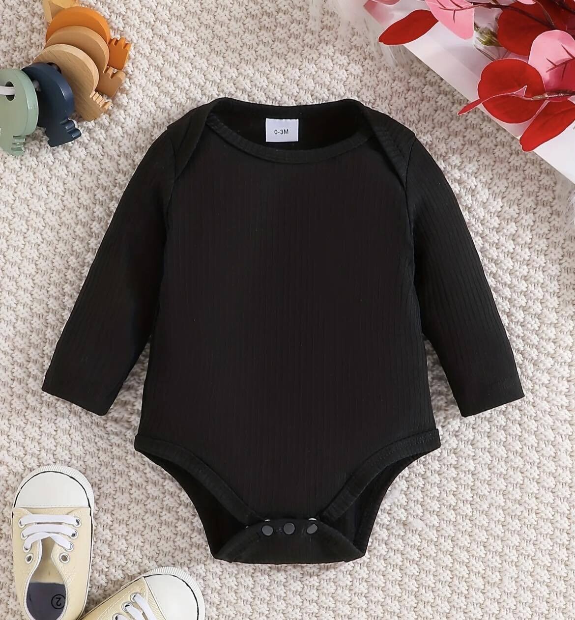 Black Ribbed Onesie - 9/12mo