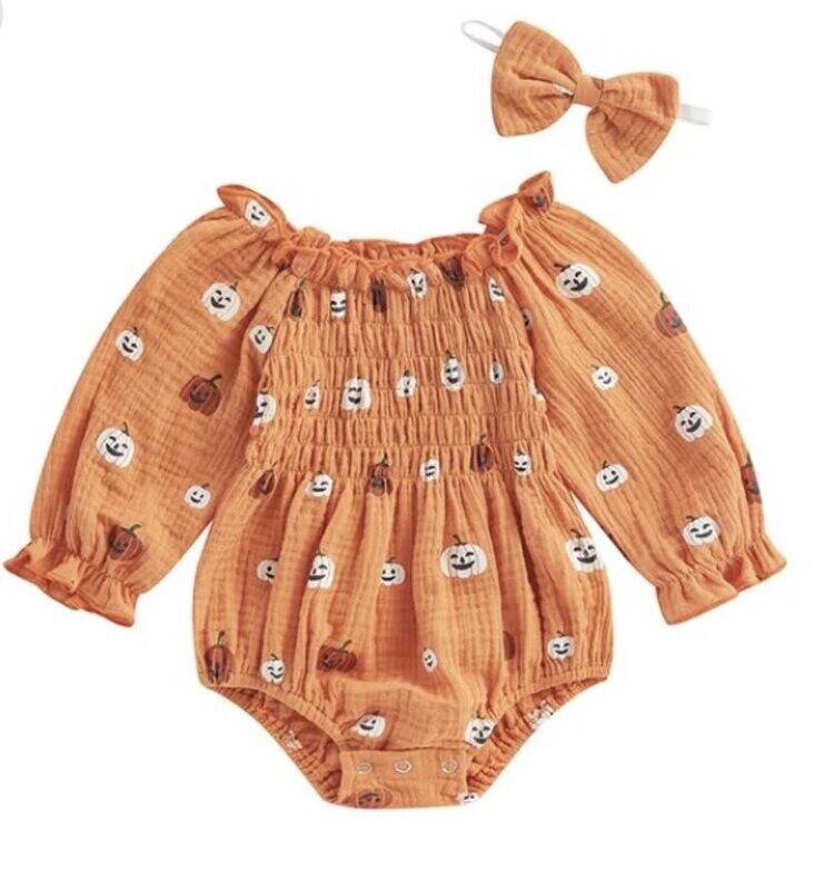 Pumpkin Scrunch Romper Orange - 12/18mo