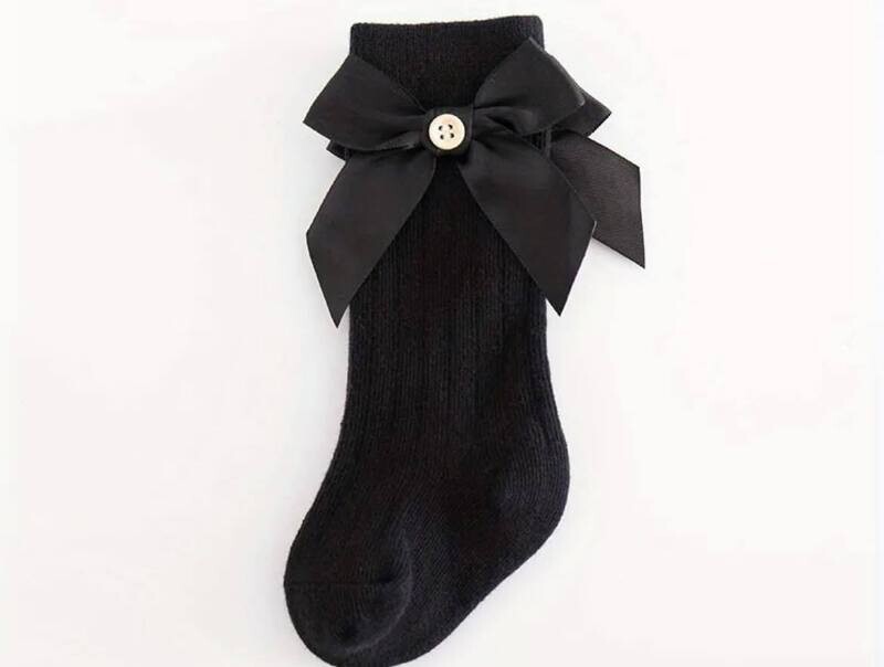 Black knee high bow stock with button -1-3 years