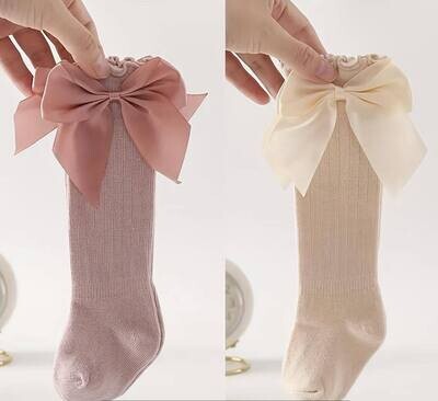 Pink and cream ruffle bow knee highs - 6/12mo