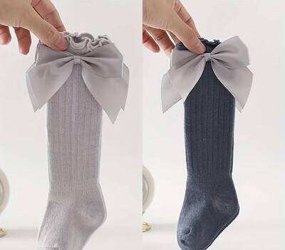 Gray and blue ruffle bow knee highs - 0/6mo