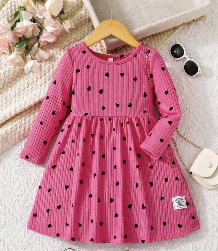 Pink dress black hearts - 3/4yr