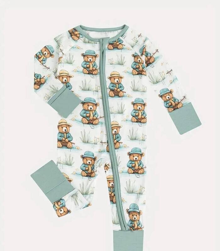 Bear Fishing Bamboo Jammies - 0/3mo