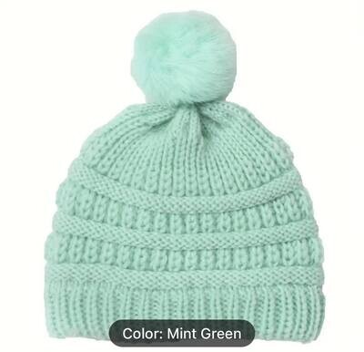 Mint Green Knit Beanie w/Pom - 0-3 years