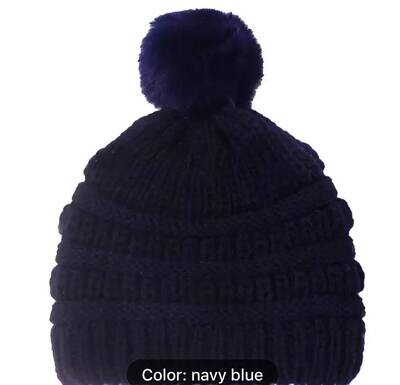 Navy Blue Knit Beanie w/Pom - 0-3 years