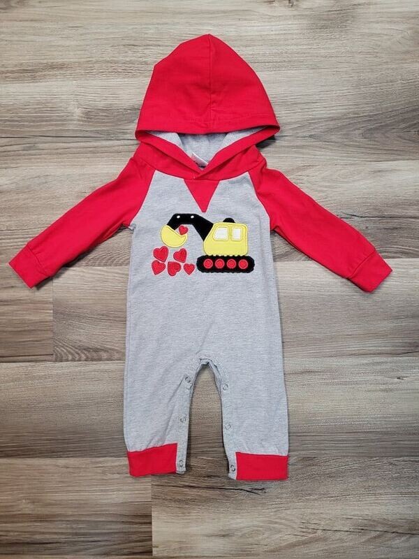 Heart Excavator Romper - 3/6mo