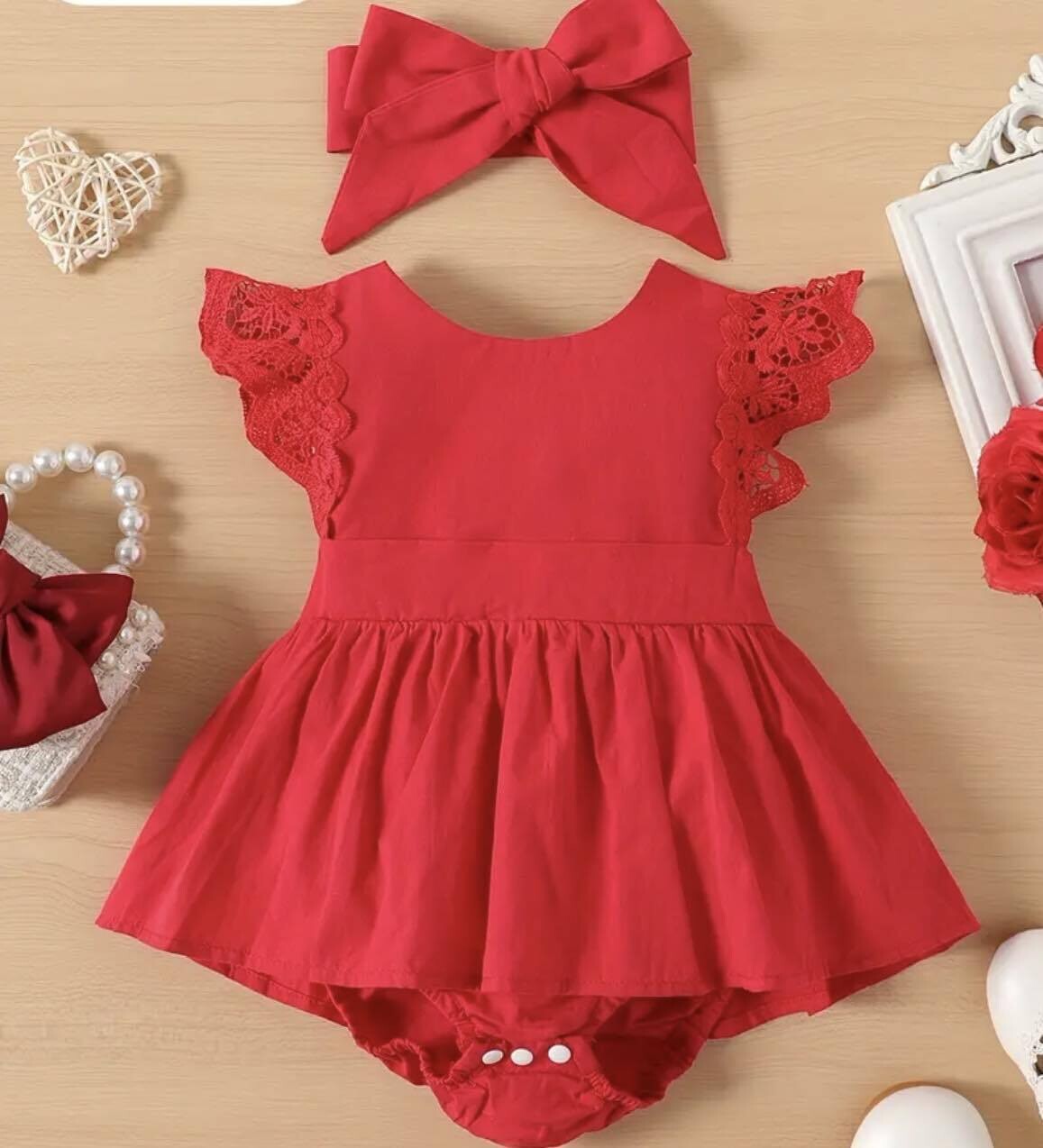 Red Lace skirted romper - 12/18mo