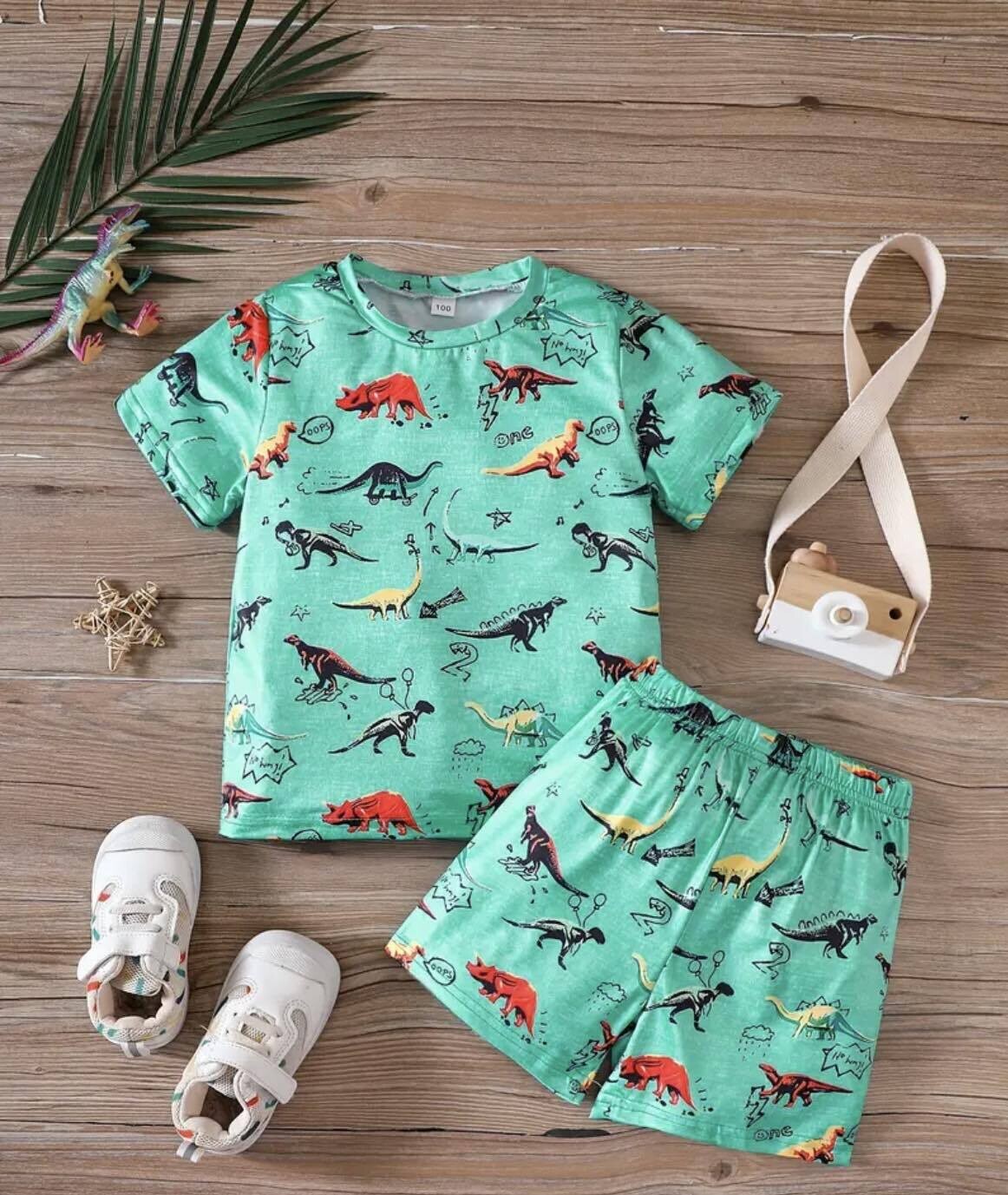 Dino Shorts Set Green - 7/8 yr