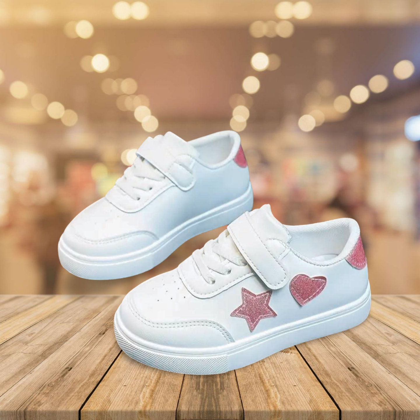 White Tennis shoe with Pink Glitter stars - 9 1/2 Little Kid