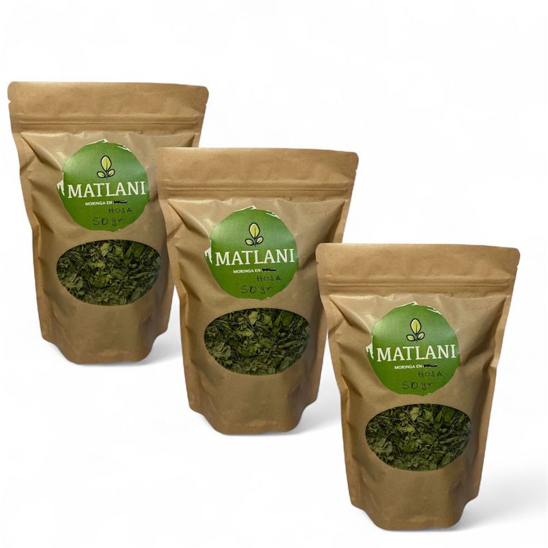3 bolsas de moringa en hoja