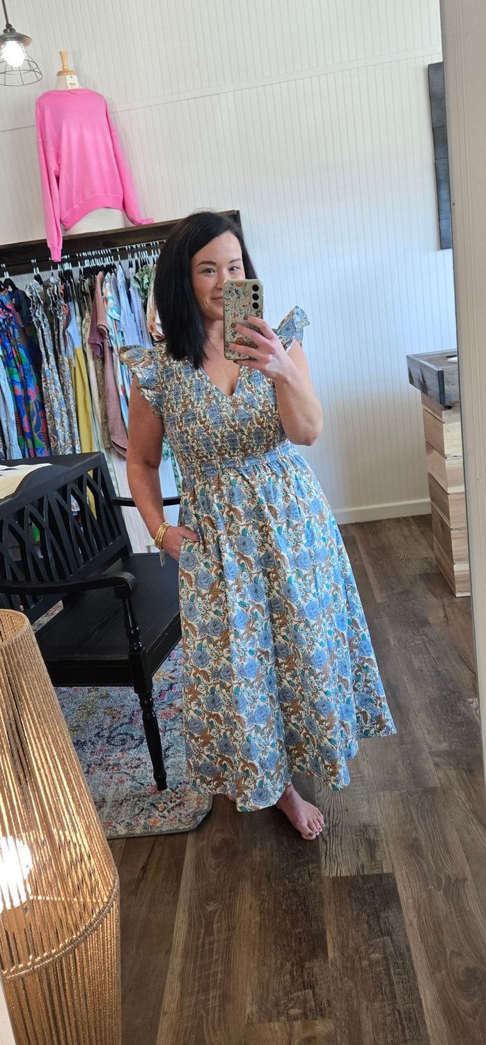 FLORAL SMOCKED MIDI DRESS