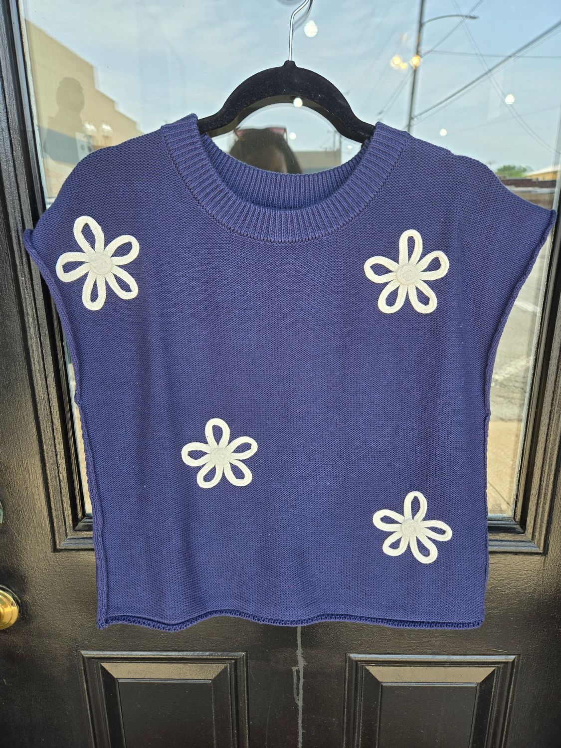 EMBROIDERY SWEATER VEST/BLUE