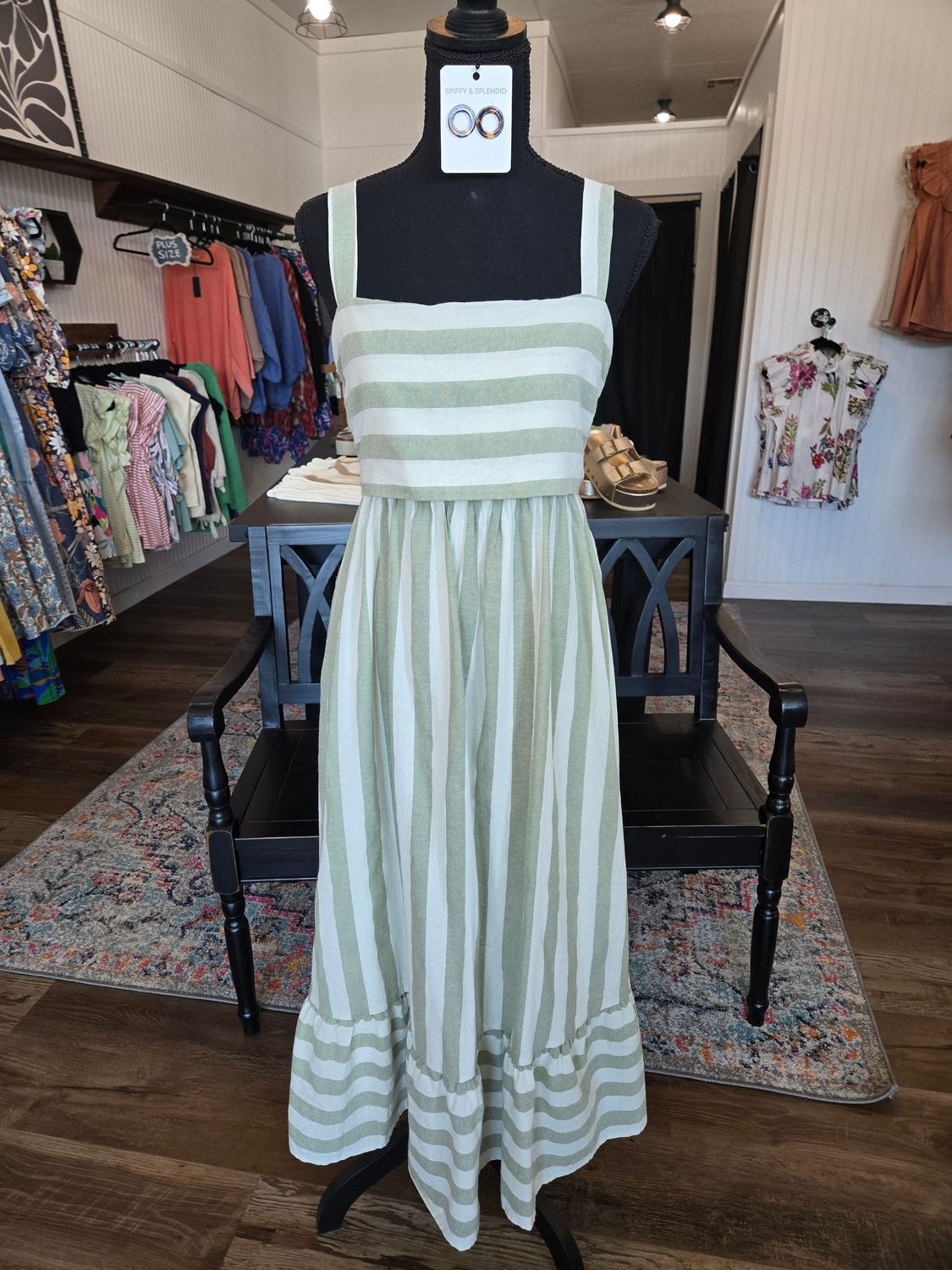 SAGE MIDI DRESS W/BACK RIBBON TIE