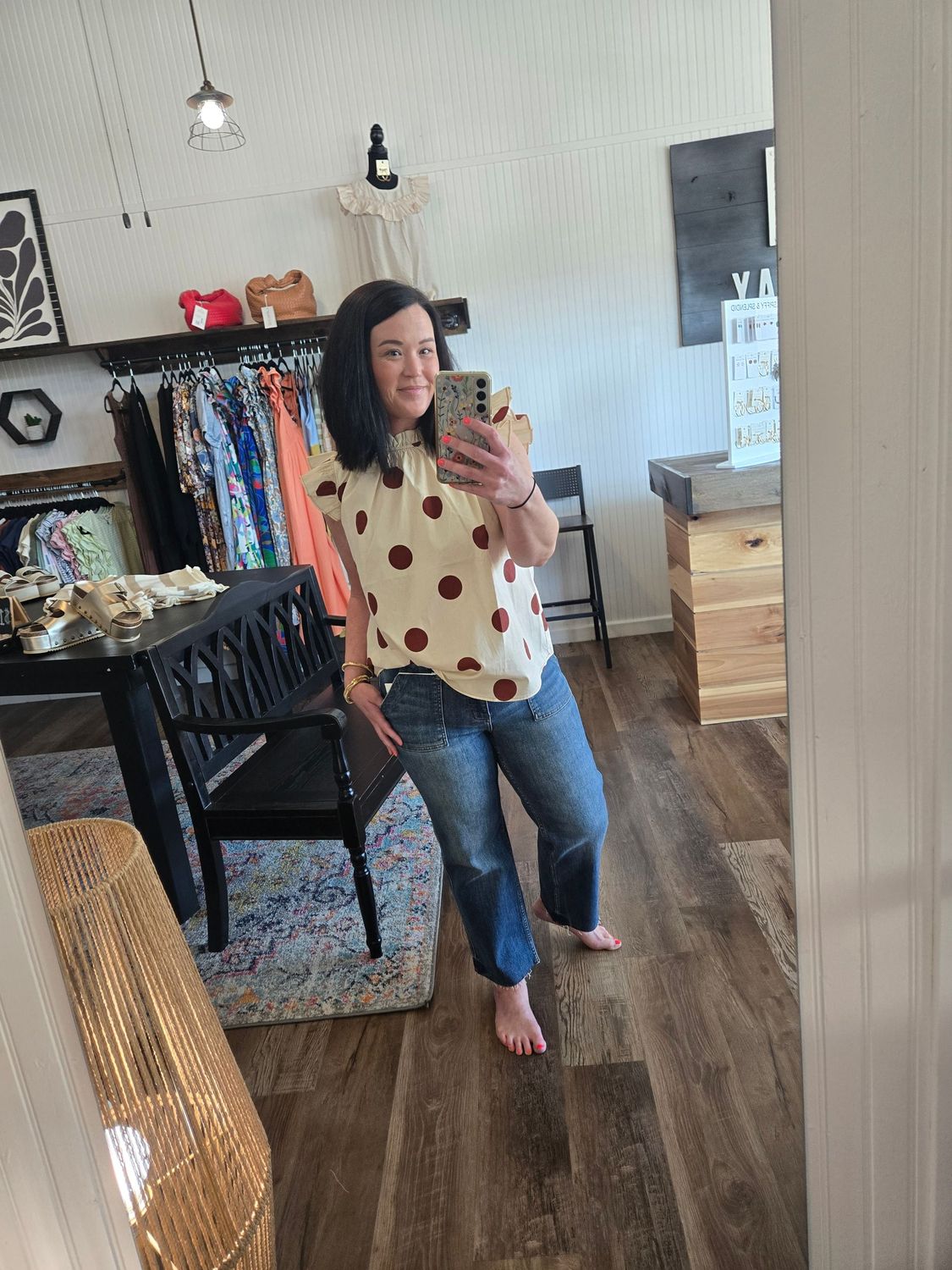 POLKA DOT TOP-CREAM/RUST
