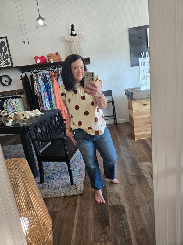 POLKA DOT TOP-CREAM/RUST