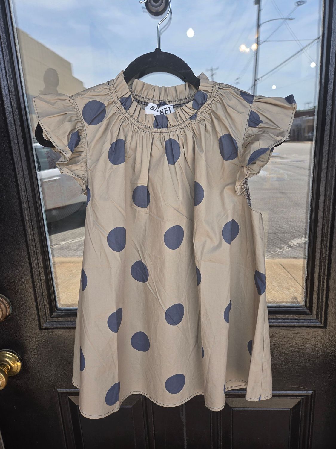 POLKA DOT TOP-TAUPE/NAVY
