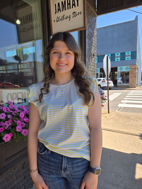 STRIPED RUFFLE TOP/LEMON
