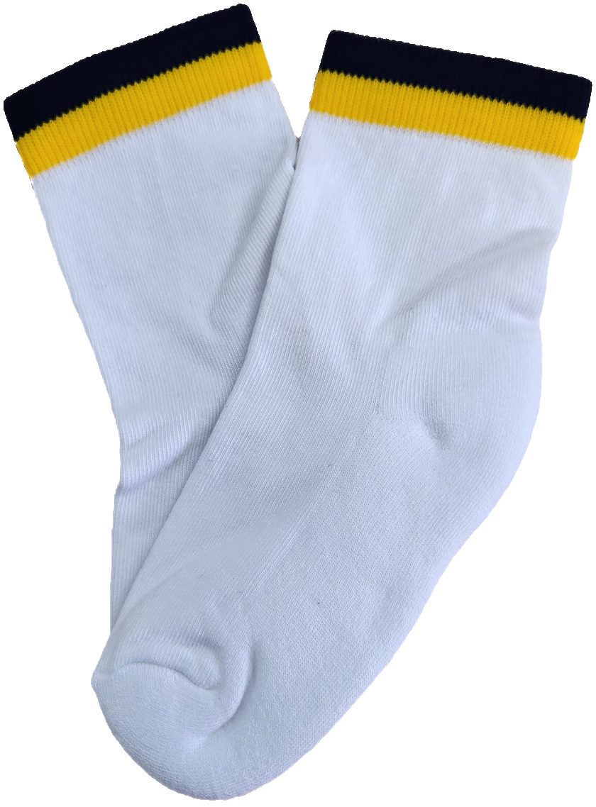 Socks Ankle White Girls/gold and navy stripe K-12