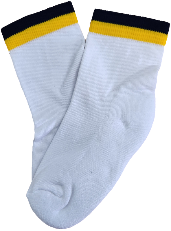 Socks Ankle White Girls/gold and navy stripe K-12