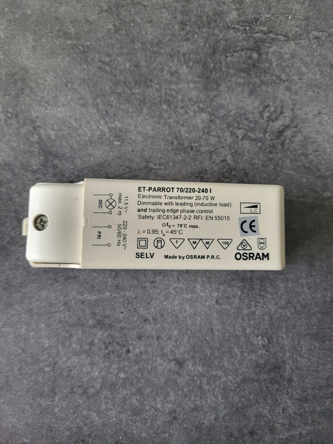 TRANSFORMATEUR ÉLECTRONIQUE  OSRAM MODÈLE ET-PARROT 70/220-240I