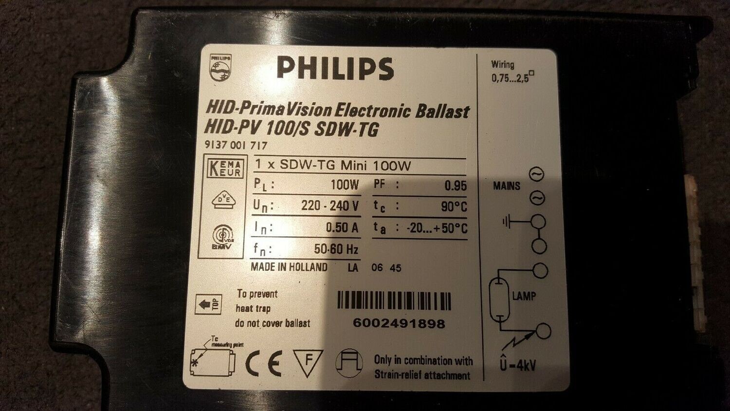 1 X PHILIPS PRIMAVISION HID-PV 100/S SDW-TG